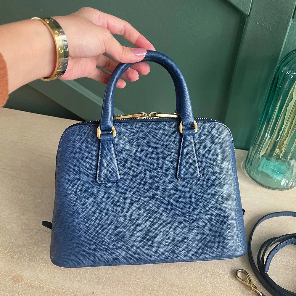 Prada Saffiano Dome Blue Mini Crossbody Bag Gold HW - Picture 3 of 14